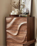 Stylish Black Walnut Wood Cabinet with Wave Design – Modern Storage Solution for Any Room hjy-5019