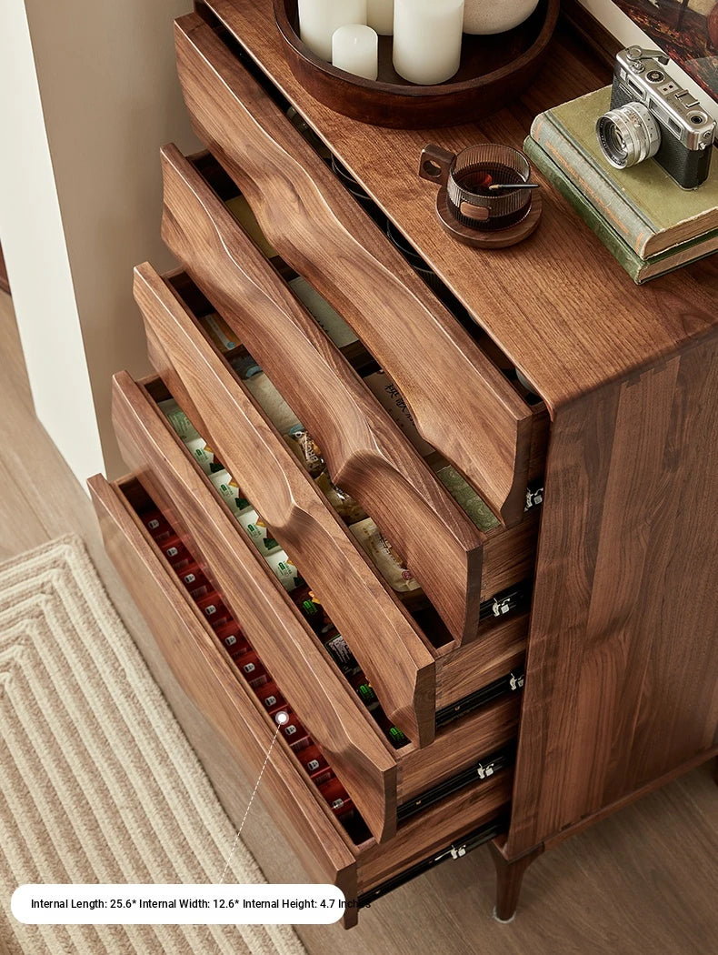 Stylish Black Walnut Wood Cabinet with Wave Design – Modern Storage Solution for Any Room hjy-5019