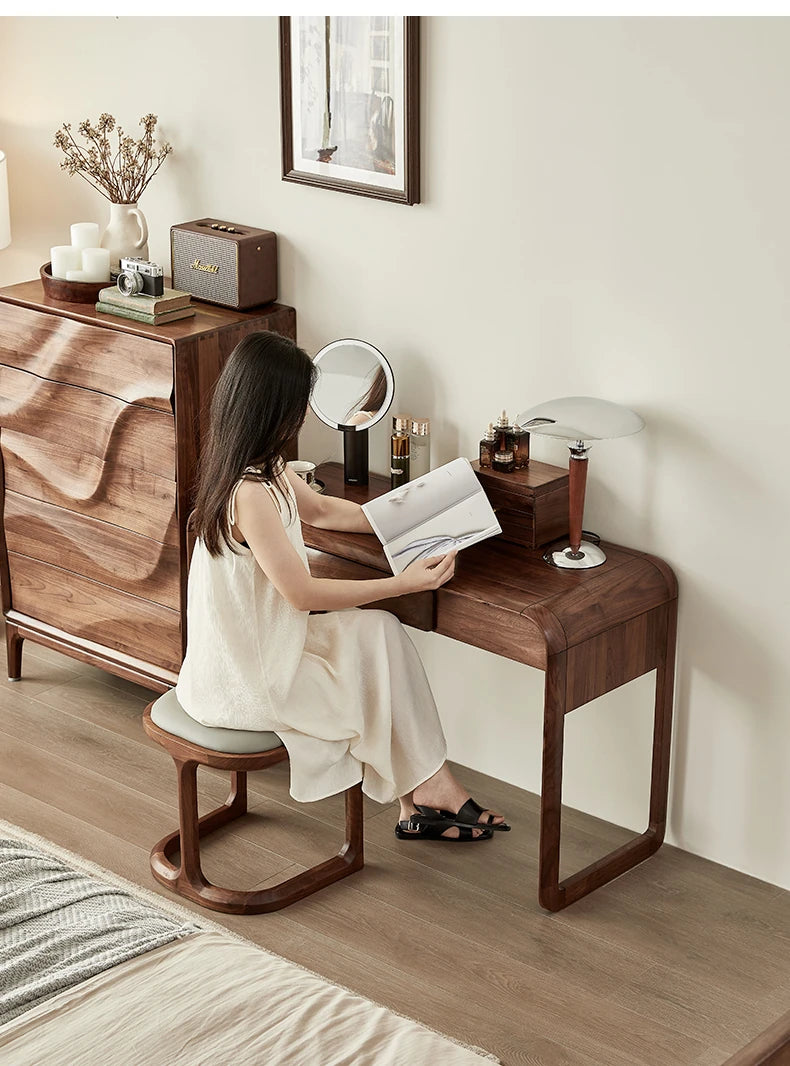 Elegant Black Walnut Makeup Table with Sleek Design and Storage Solutions - Perfect for Your Beauty Routine hjy-5020