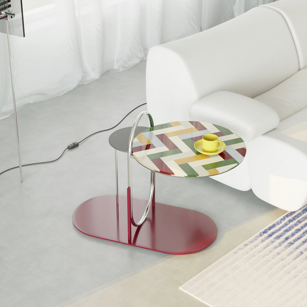 Stylish Tempered Glass Tea Table with Colorful Decorative Top - Modern Stainless Steel Design for Living Room and Office hjzjl-5195