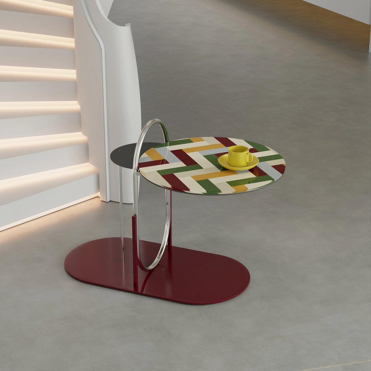 Stylish Tempered Glass Tea Table with Colorful Decorative Top - Modern Stainless Steel Design for Living Room and Office hjzjl-5195