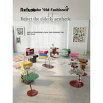 Stylish Tempered Glass Tea Table with Colorful Decorative Top - Modern Stainless Steel Design for Living Room and Office hjzjl-5195