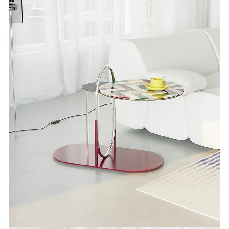 Stylish Tempered Glass Tea Table with Colorful Decorative Top - Modern Stainless Steel Design for Living Room and Office hjzjl-5195