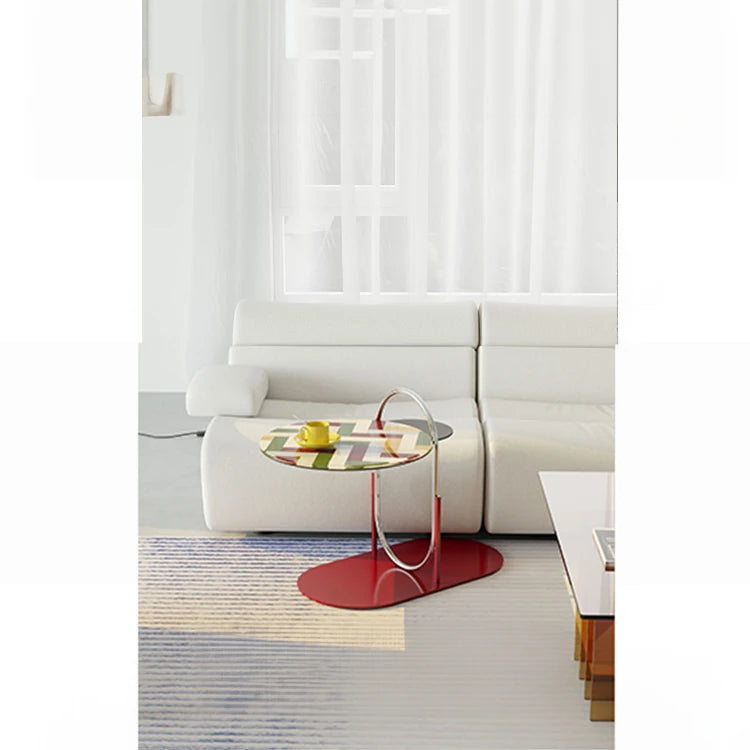 Stylish Tempered Glass Tea Table with Colorful Decorative Top - Modern Stainless Steel Design for Living Room and Office hjzjl-5195