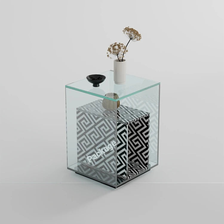Modern Tempered Glass Acrylic Tea Table - Stylish Clear Accent Furniture for Living Room Décor hjzjl-5197