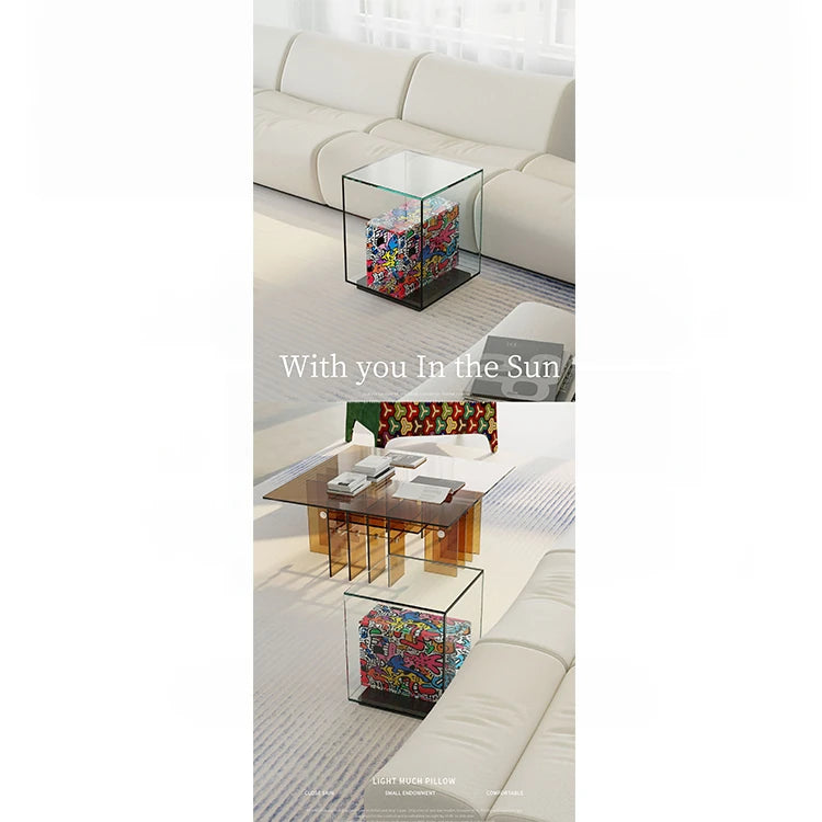 Modern Tempered Glass Acrylic Tea Table - Stylish Clear Accent Furniture for Living Room Décor hjzjl-5197