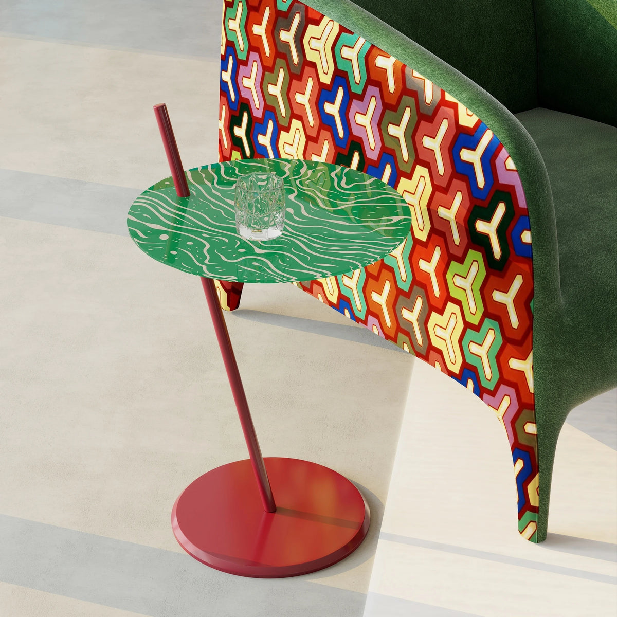 Stylish Glass and Stainless Steel Tea Table with Unique Green Design - Perfect for Modern Living Spaces! hjzjl-5198