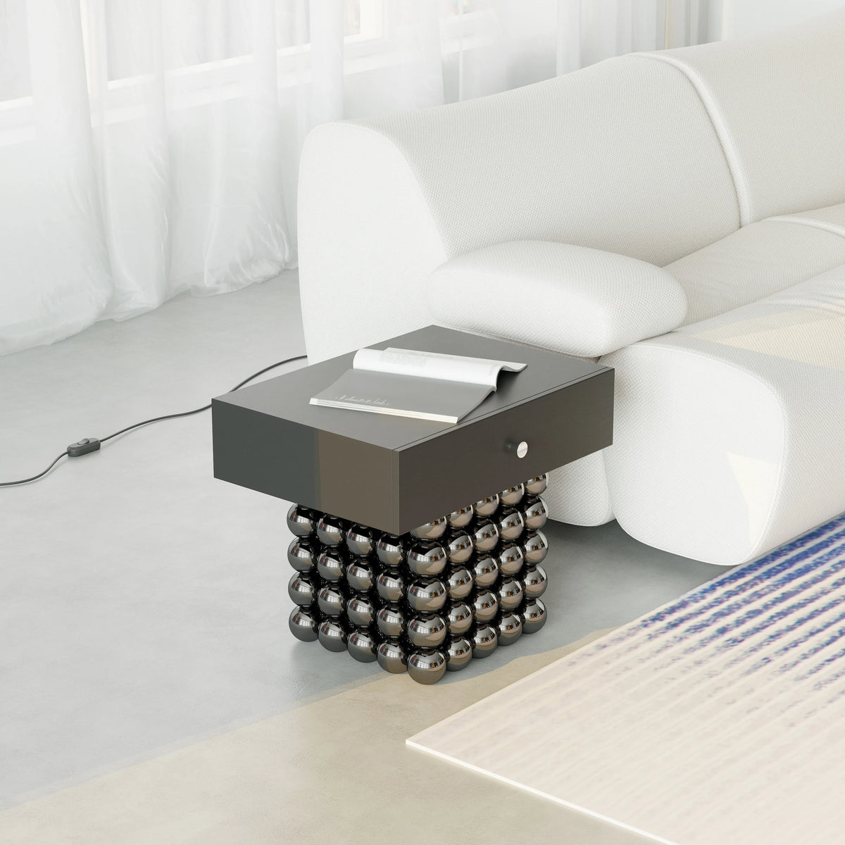 Modern PU Leather and Solid Wood Tea Table with Stylish Ball Base - Versatile Storage Solution for Any Living Room hjzjl-5199