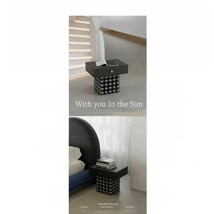 Modern PU Leather and Solid Wood Tea Table with Stylish Ball Base - Versatile Storage Solution for Any Living Room hjzjl-5199