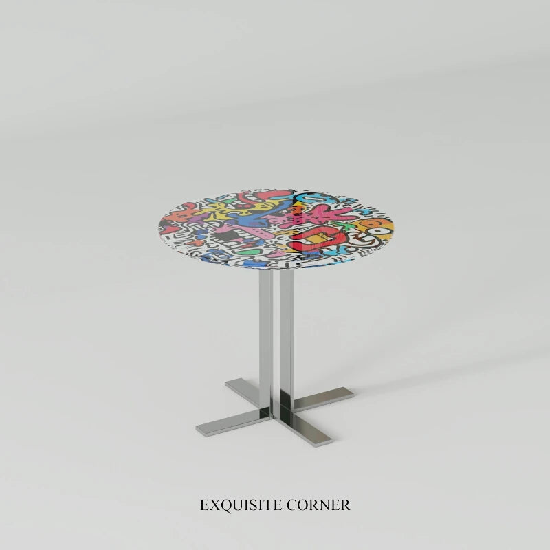 Stylish Round Tea Table with Tempered Glass Top and Stainless Steel Base - Perfect for Modern Living Spaces hjzjl-5200