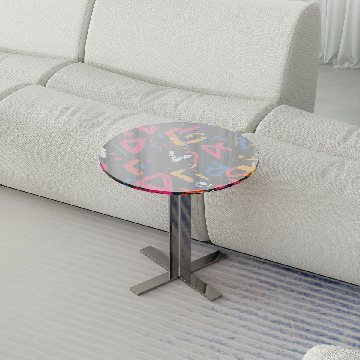 Stylish Round Tea Table with Tempered Glass Top and Stainless Steel Base - Perfect for Modern Living Spaces hjzjl-5200