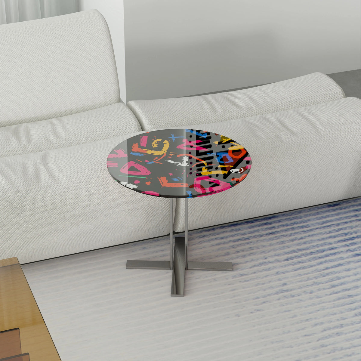 Stylish Round Tea Table with Tempered Glass Top and Stainless Steel Base - Perfect for Modern Living Spaces hjzjl-5200