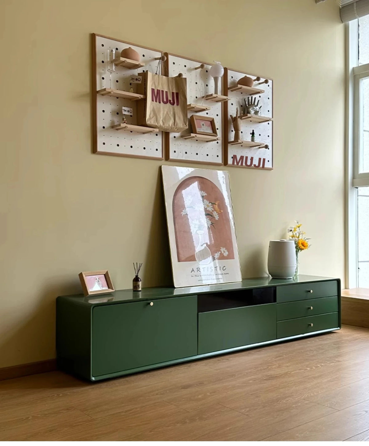 Modern Minimalist TV Cabinet in Stylish Green with Storage Drawers - Perfect for Contemporary Living Rooms hko-4607