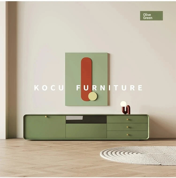 Modern Minimalist TV Cabinet in Stylish Green with Storage Drawers - Perfect for Contemporary Living Rooms hko-4607