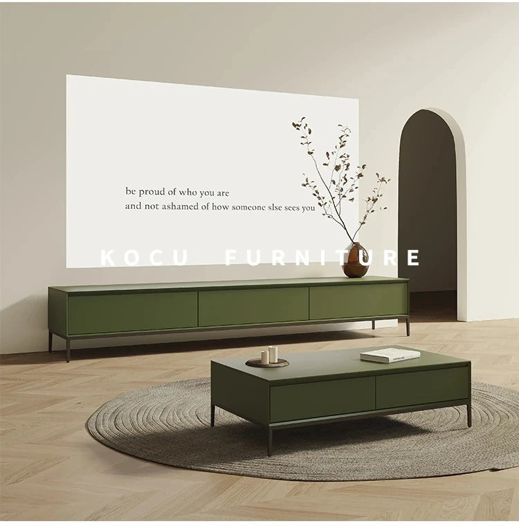 Modern Minimalist Green TV Cabinet - Stylish Density Board Entertainment Center with Storage Solutions hko-4609