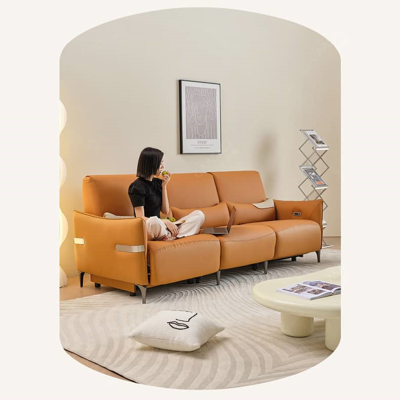 Elegant Orange and White Sofa with Pine Wood Frame and Faux Leather Down Cushions hksc-985