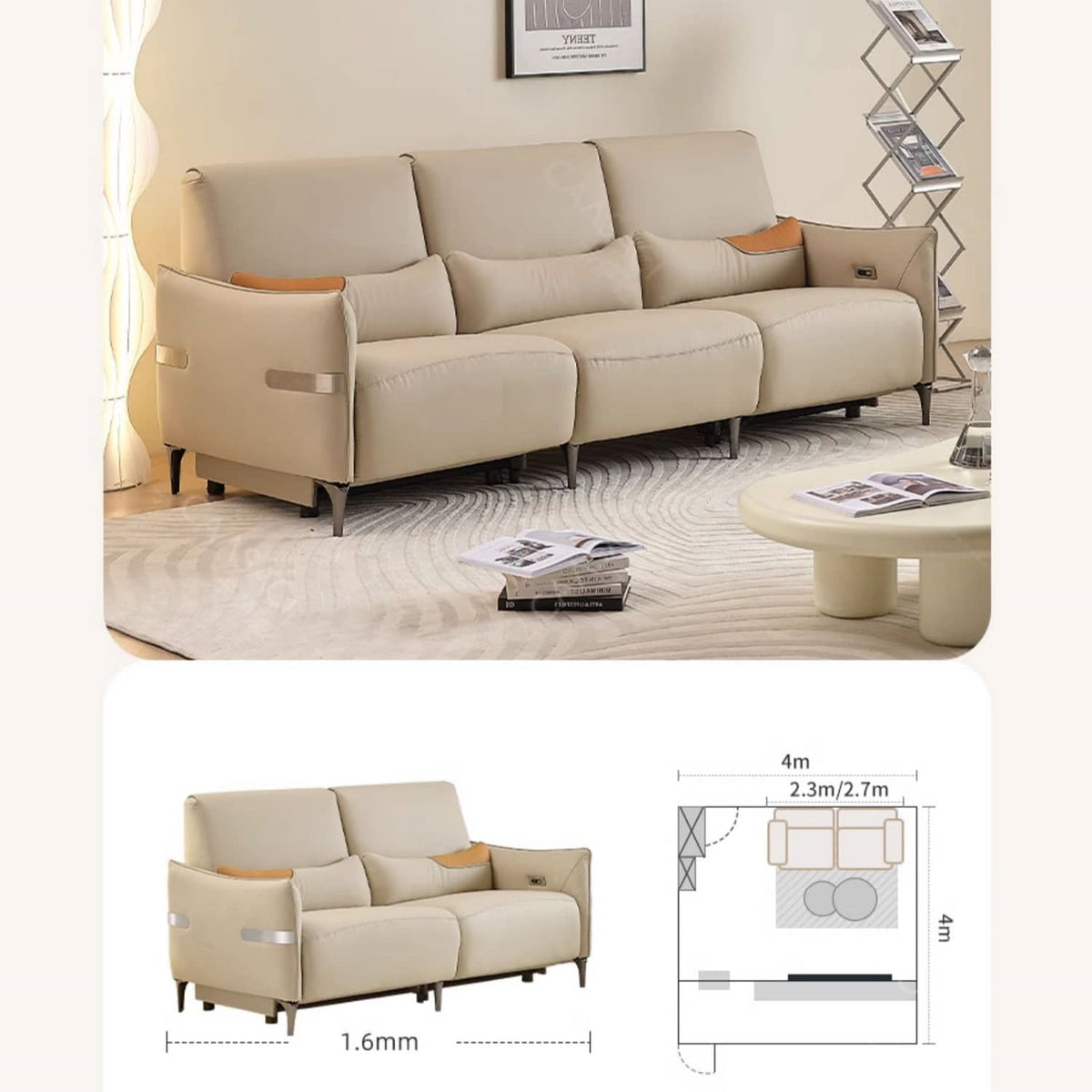 Elegant Orange and White Sofa with Pine Wood Frame and Faux Leather Down Cushions hksc-985