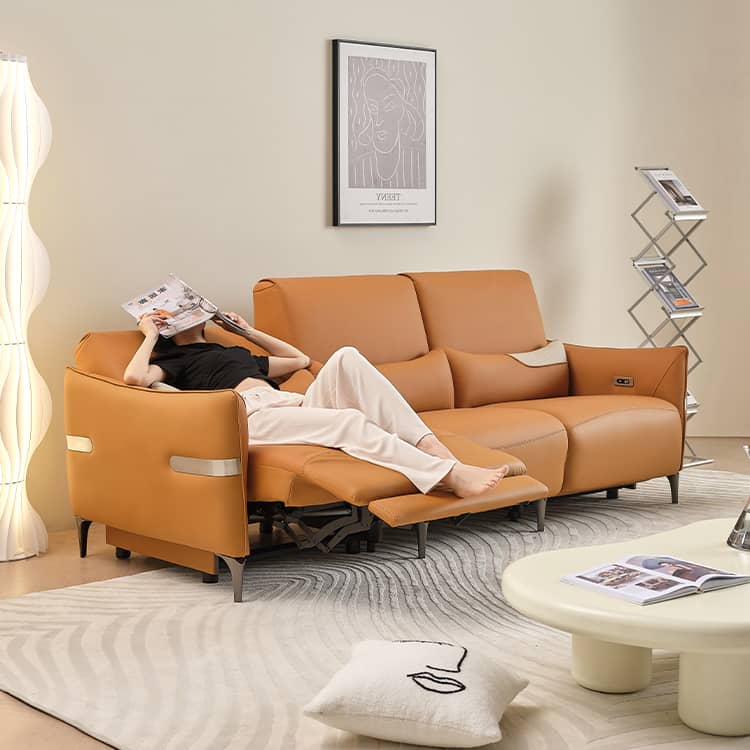 Elegant Orange and White Sofa with Pine Wood Frame and Faux Leather Down Cushions hksc-985