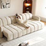 Beige Wood Frame Large-Sized Matte Velvet Multi-Seater Sofa hksc-993
