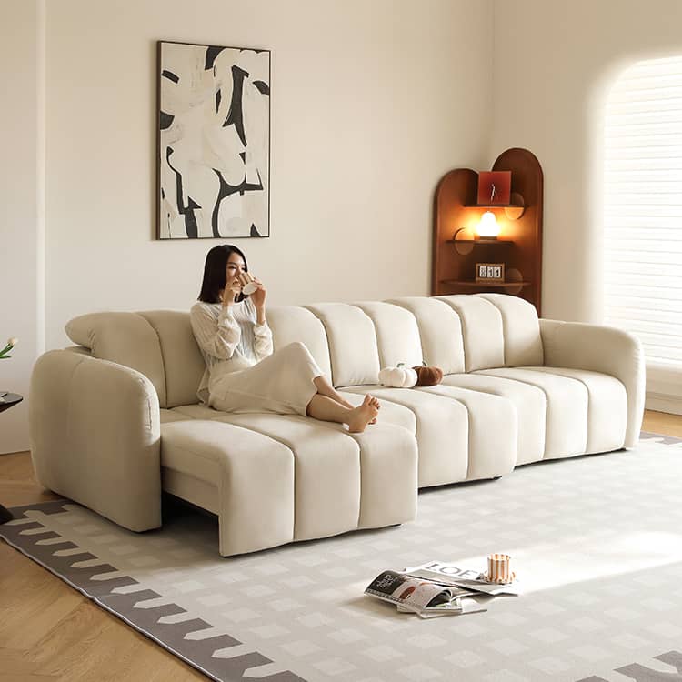 Elegant Beige Faux Leather Sofa with Premium Pine Wood Frame hksc-993