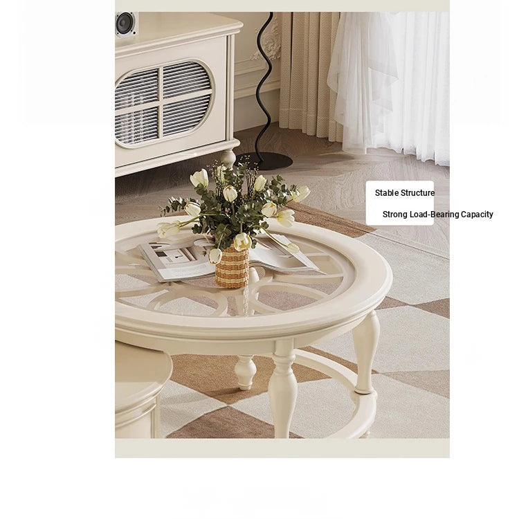 Elegant Cherry Wood Tea Table with Tempered Glass Top - Stylish Living Room Centerpiece hl-4881