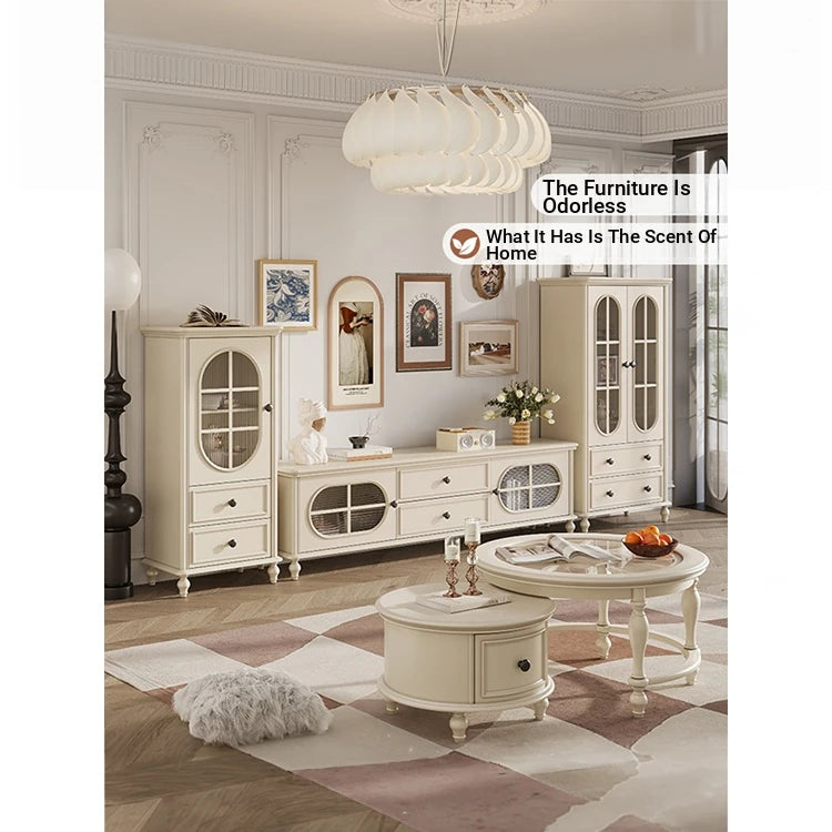 Elegant Cherry Wood TV Cabinet with Pine and Glass Accents - Contemporary Home Furniture hl-4882