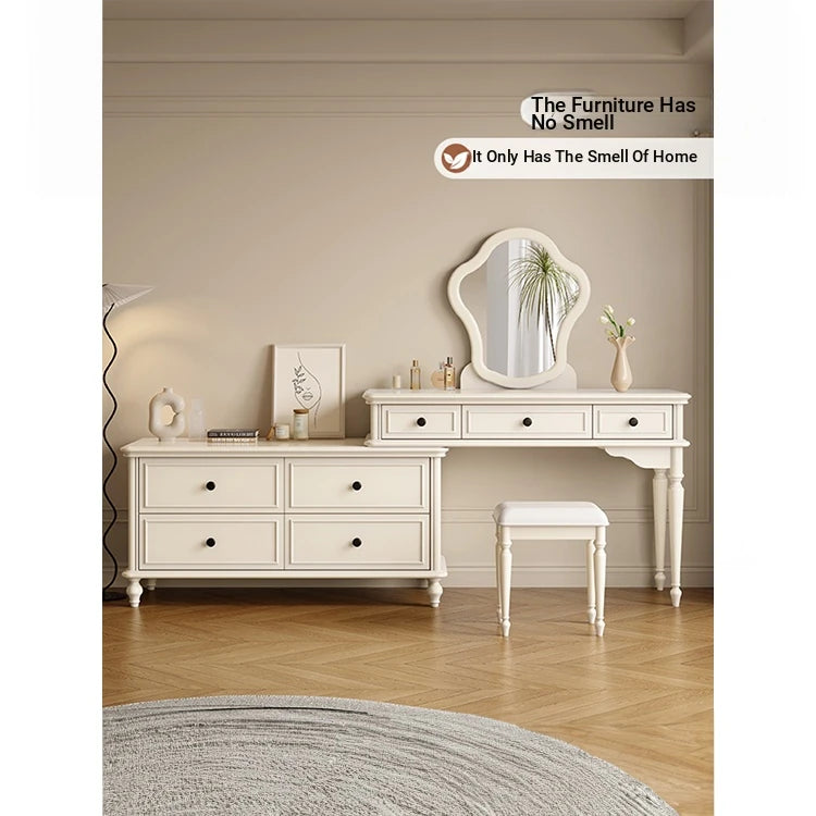 Elegant Cherry Wood Makeup Table with Glass Top and Mirror - Stylish Vanity Set for Your Bedroom hl-4886