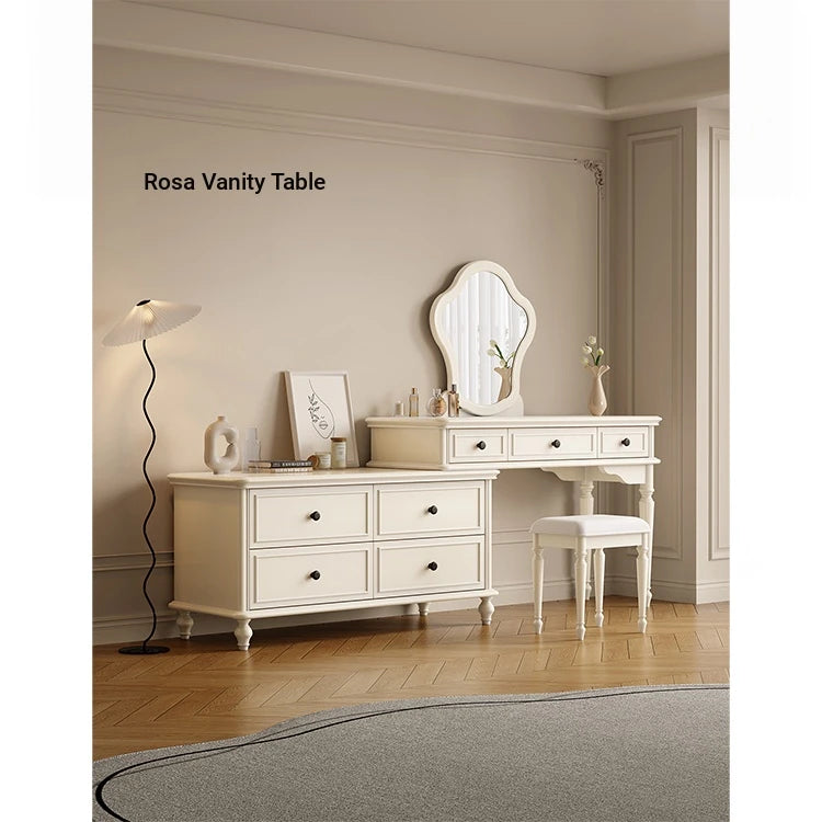 Elegant Cherry Wood Makeup Table with Glass Top and Mirror - Stylish Vanity Set for Your Bedroom hl-4886