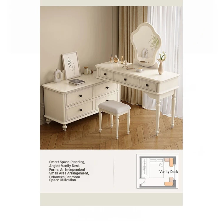 Elegant Cherry Wood Makeup Table with Glass Top and Mirror - Stylish Vanity Set for Your Bedroom hl-4886