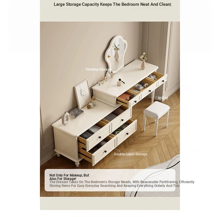 Elegant Cherry Wood Makeup Table with Glass Top and Mirror - Stylish Vanity Set for Your Bedroom hl-4886