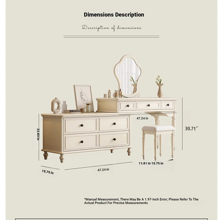 Elegant Cherry Wood Makeup Table with Glass Top and Mirror - Stylish Vanity Set for Your Bedroom hl-4886