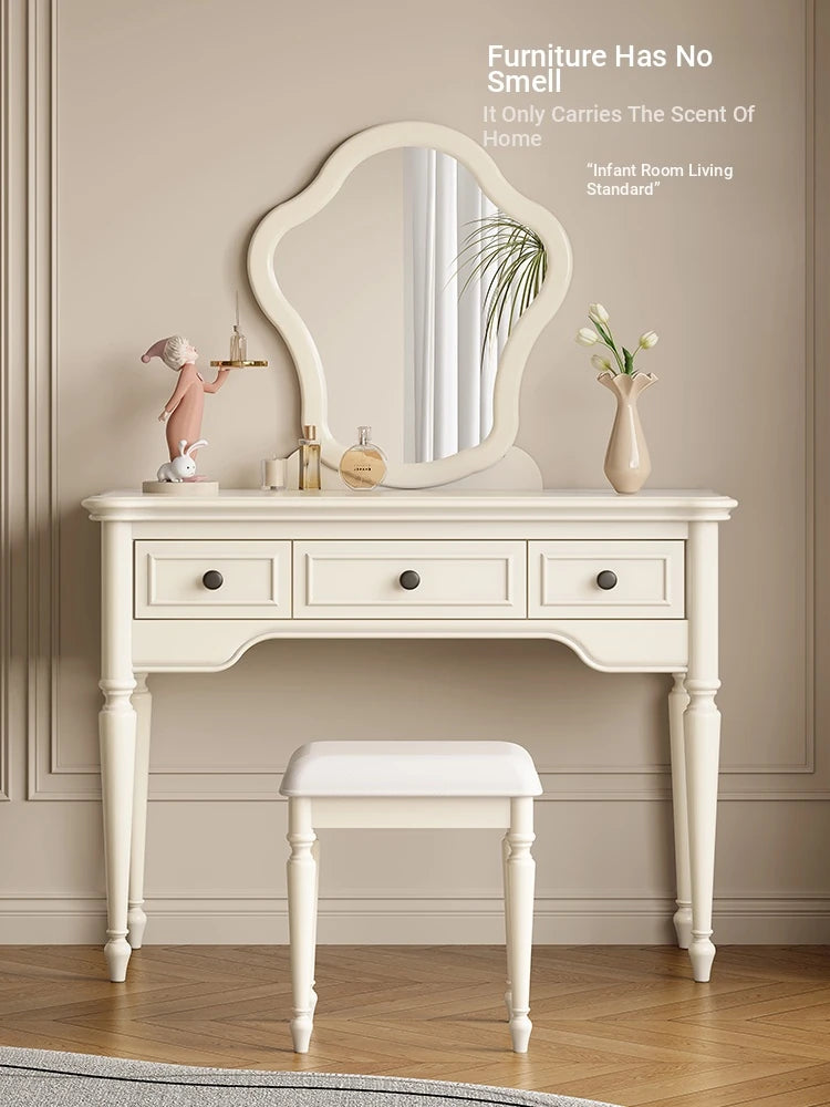 Elegant Cherry Wood Makeup Table with Glass Mirror and Comfort Stool - Stylish Vanity Set for Your Bedroom or Dressing Room hl-4888