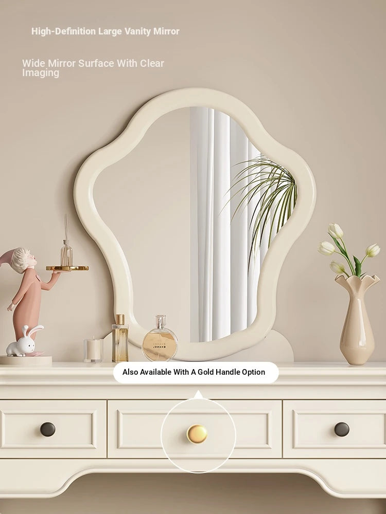 Elegant Cherry Wood Makeup Table with Glass Mirror and Comfort Stool - Stylish Vanity Set for Your Bedroom or Dressing Room hl-4888