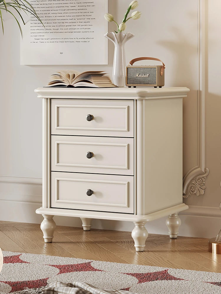 Cherry Wood Pine Bedside Cupboard with 3 Drawers – Elegant Nightstand for Bedroom Storage and Decor hl-4890