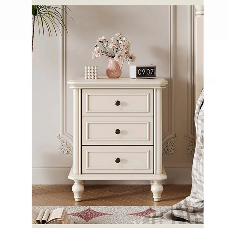 Cherry Wood Pine Bedside Cupboard with 3 Drawers – Elegant Nightstand for Bedroom Storage and Decor hl-4890