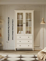 Elegant Cherry Wood Pine Cabinet with Glass Doors and Ample Storage - Perfect for Any Room hl-4897