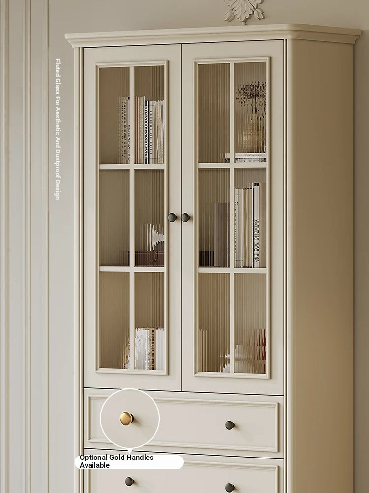 Elegant Cherry Wood Pine Cabinet with Glass Doors and Ample Storage - Perfect for Any Room hl-4897