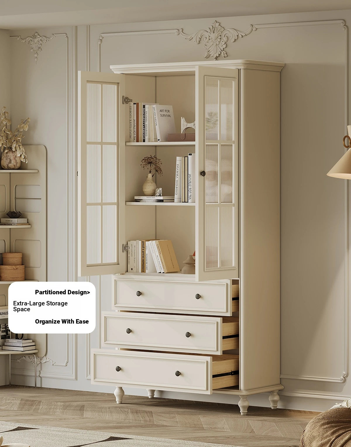 Elegant Cherry Wood Pine Cabinet with Glass Doors and Ample Storage - Perfect for Any Room hl-4897