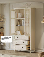 Elegant Cherry Wood Pine Cabinet with Glass Doors and Ample Storage - Perfect for Any Room hl-4897