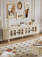 Elegant Cherry Wood TV Cabinet with Glass Doors - Stylish Storage for Your Living Room hl-4900