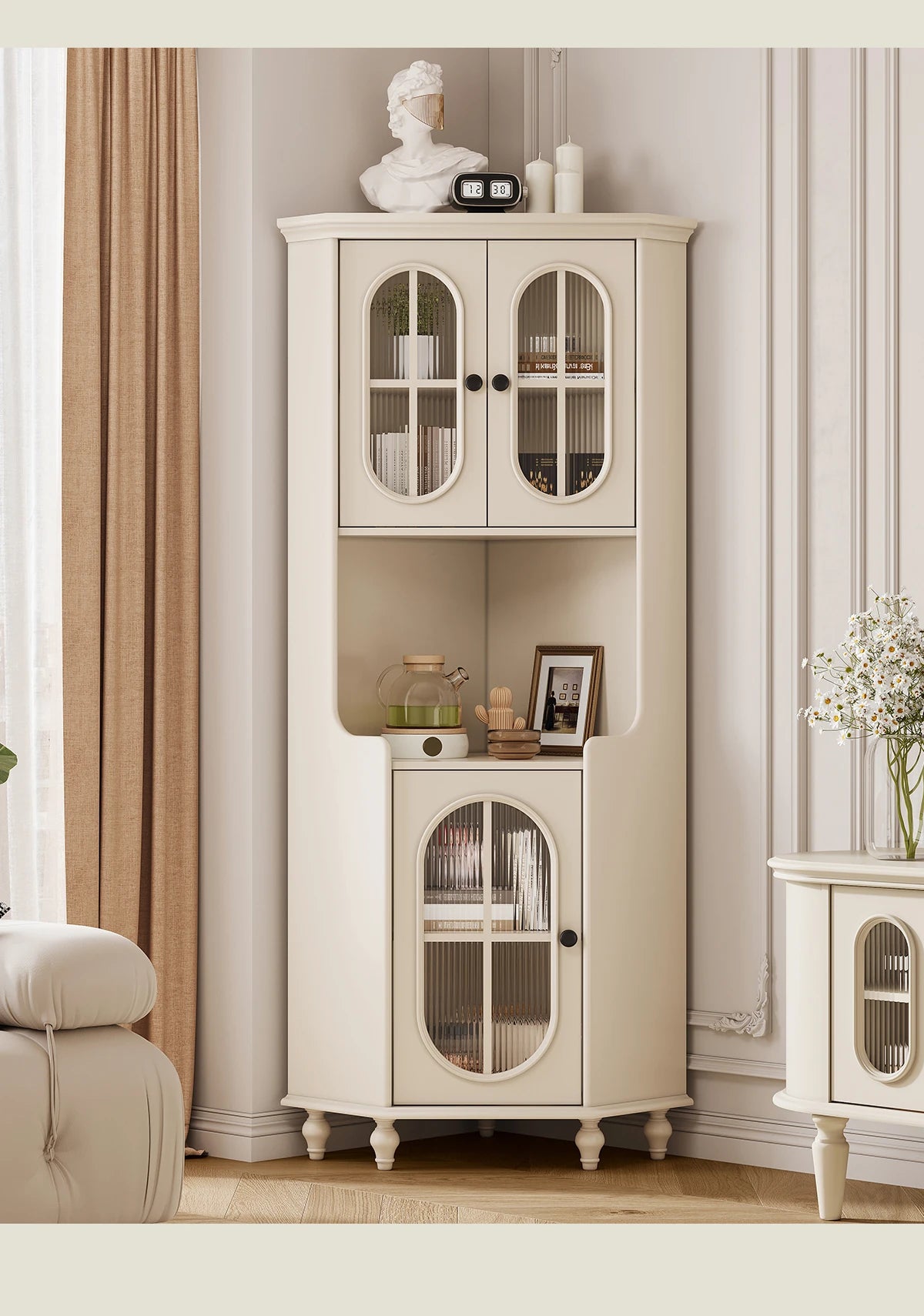 Elegant Cherry Wood & Pine Glass Cabinet - Stylish Home Storage Solutions for Modern Living hl-4904