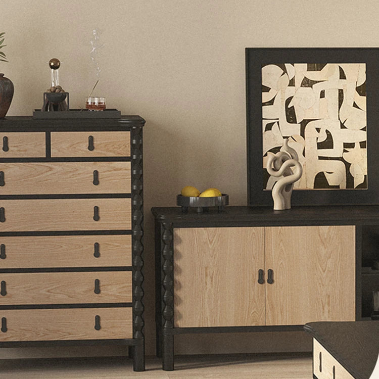 Stylish Ash Wood Multi-Layer Cabinet with Black Accents - Perfect for Modern Interiors hld-4480