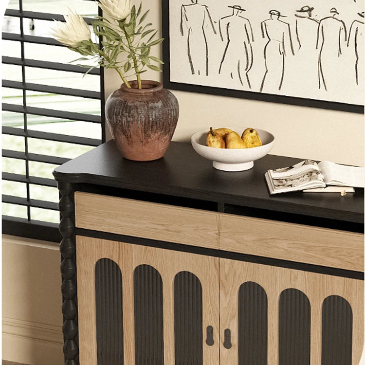 Stylish Ash Wood Cabinet with Glass Accents and Multi-Layer Board Design hld-4483