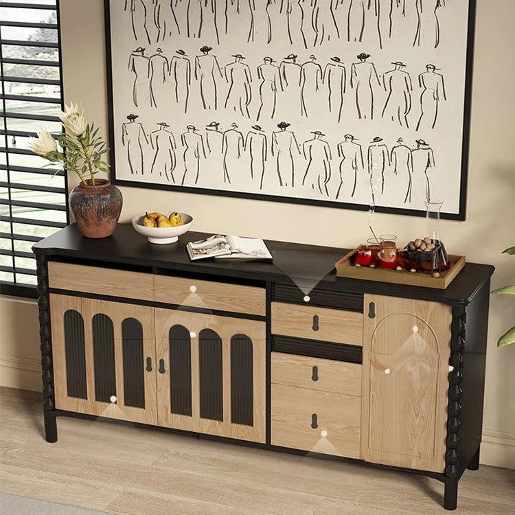 Stylish Ash Wood Cabinet with Glass Accents and Multi-Layer Board Design hld-4483