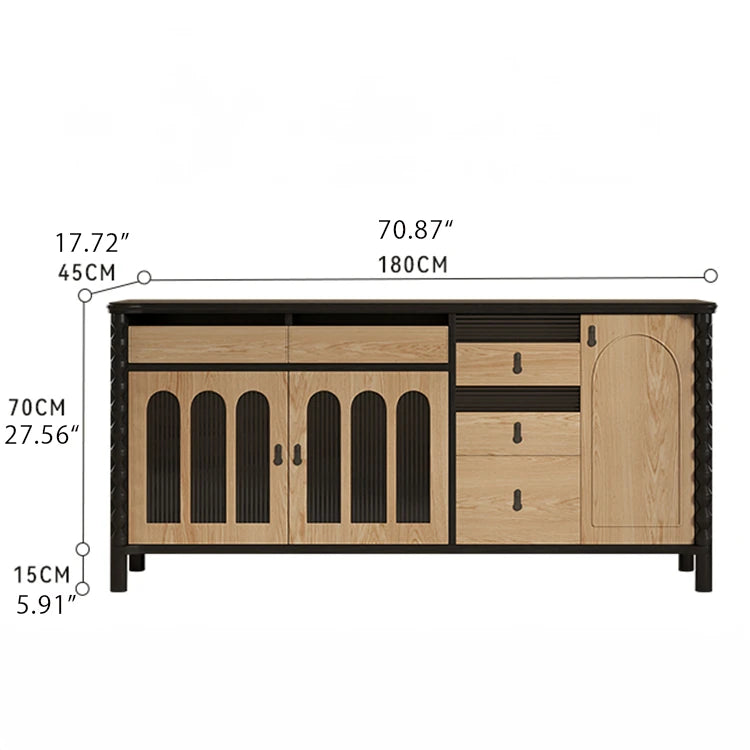 Stylish Ash Wood Cabinet with Glass Accents and Multi-Layer Board Design hld-4483