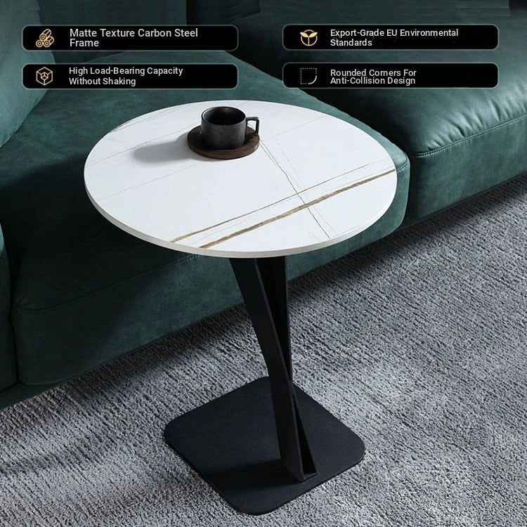 Elegant Sintered Stone Side Table with Unique Design - Modern Round Accent Table for Living Room or Bedroom Use hldjj-3019