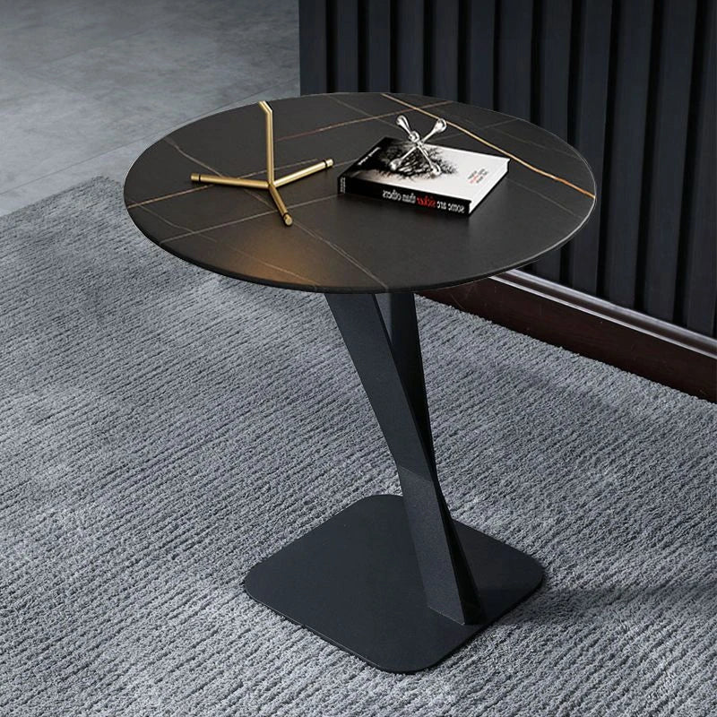 Elegant Sintered Stone Side Table with Unique Design - Modern Round Accent Table for Living Room or Bedroom Use hldjj-3019