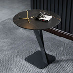 Elegant Sintered Stone Side Table with Unique Design - Modern Round Accent Table for Living Room or Bedroom Use hldjj-3019