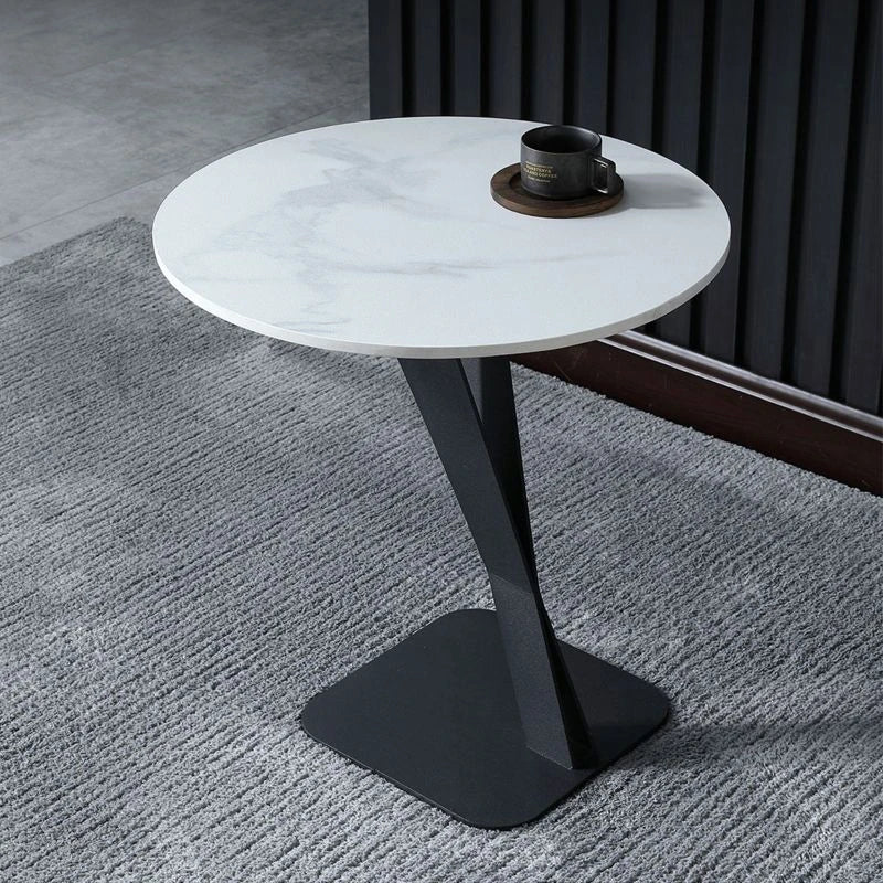 Elegant Sintered Stone Side Table with Unique Design - Modern Round Accent Table for Living Room or Bedroom Use hldjj-3019
