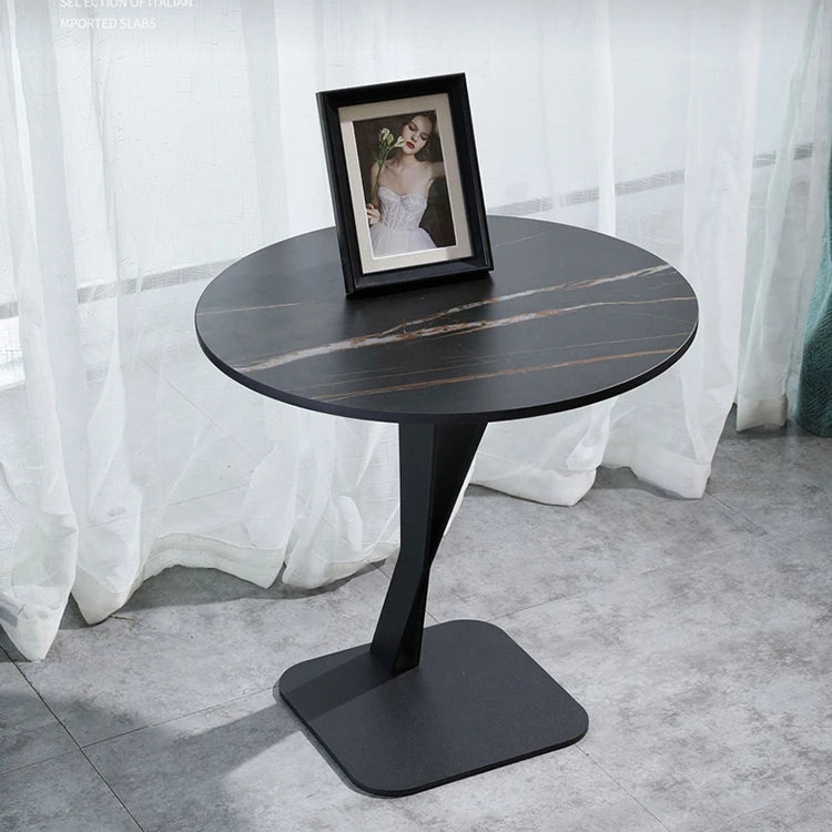 Elegant Sintered Stone Side Table with Unique Design - Modern Round Accent Table for Living Room or Bedroom Use hldjj-3019